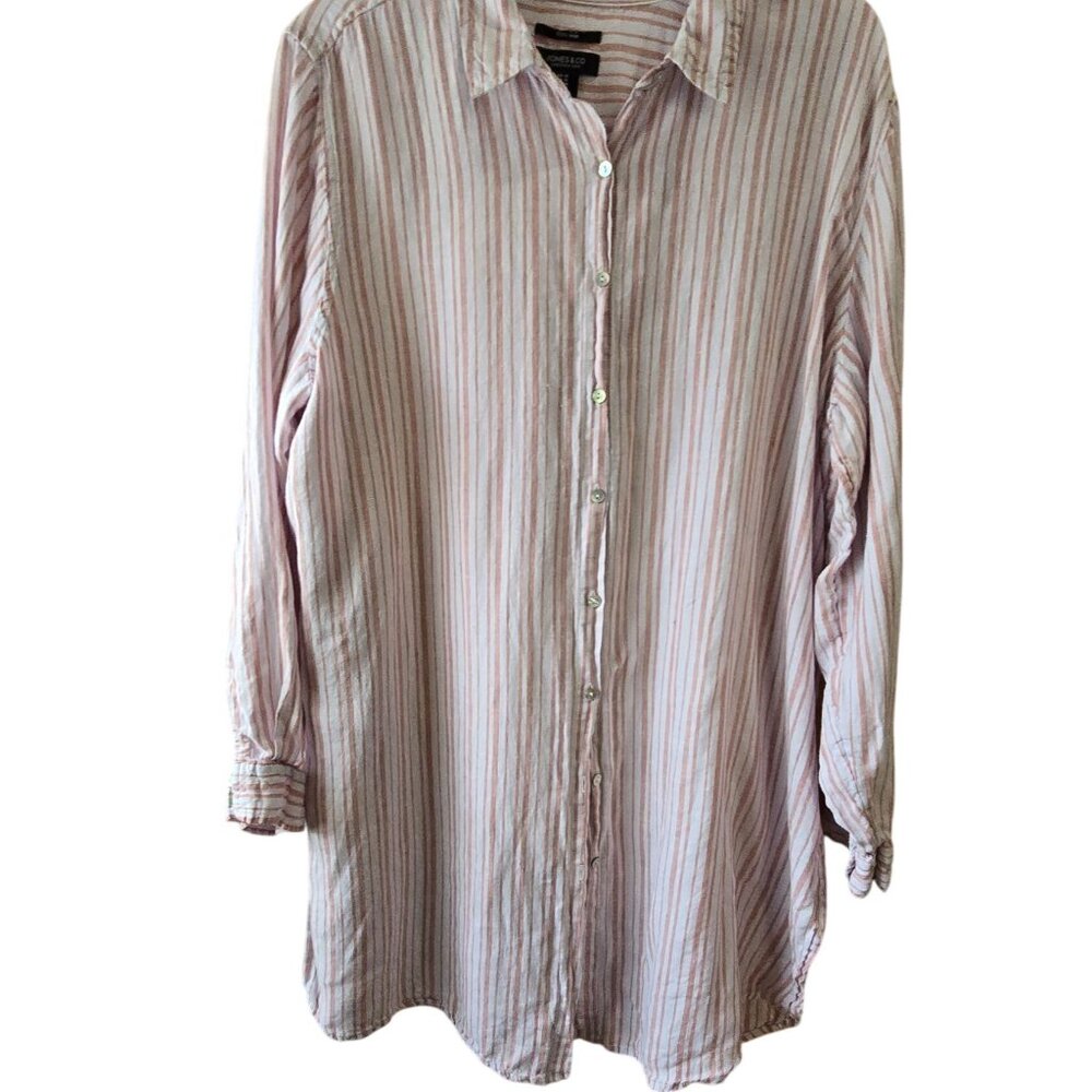 100% linen Jones New York Womens Long Sleeve Striped Button-Up Shirt Size 1X